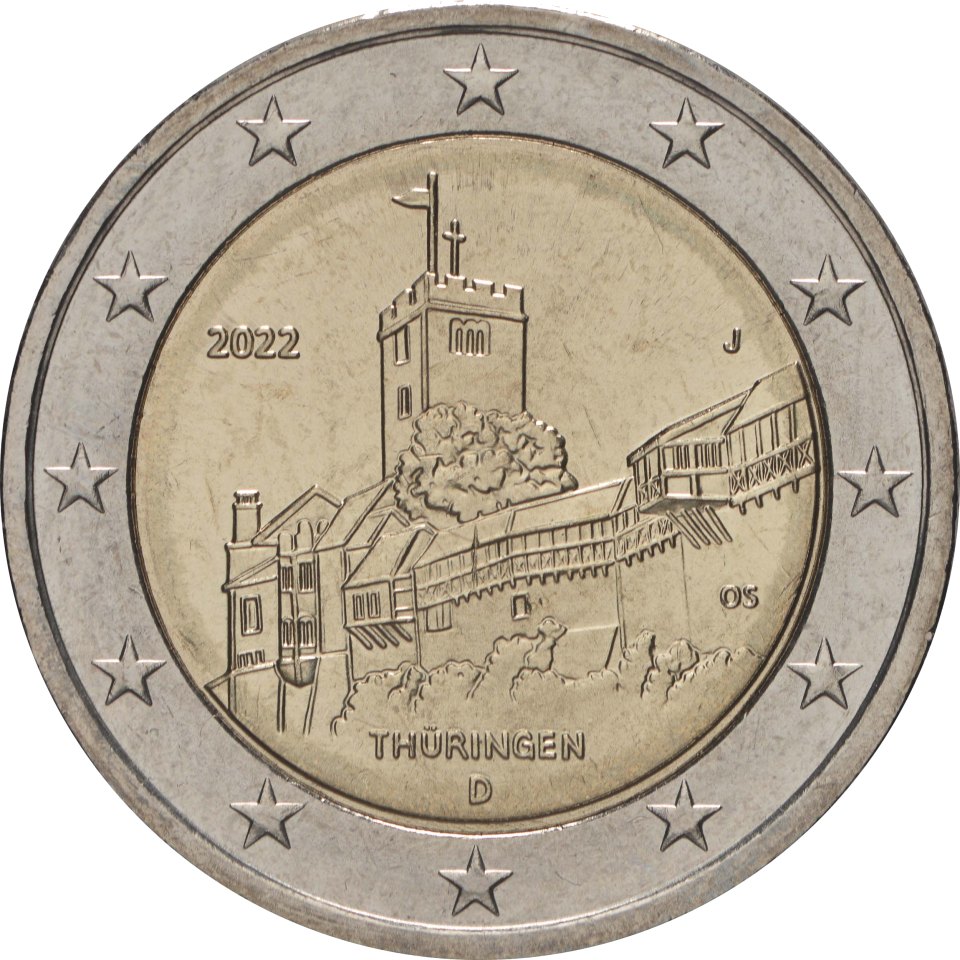 2-Euro-Münze Deutschland 2022: Thüringen, Wartburg bei Eisenach