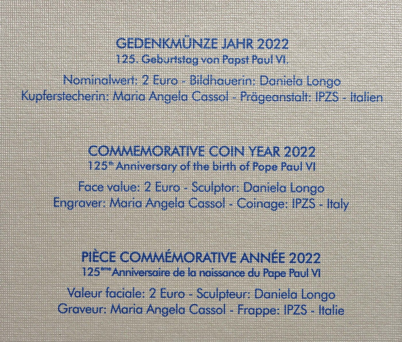 Vatikan 2022 125. Geburtstag von Papst Paul VI – Zertifikat
