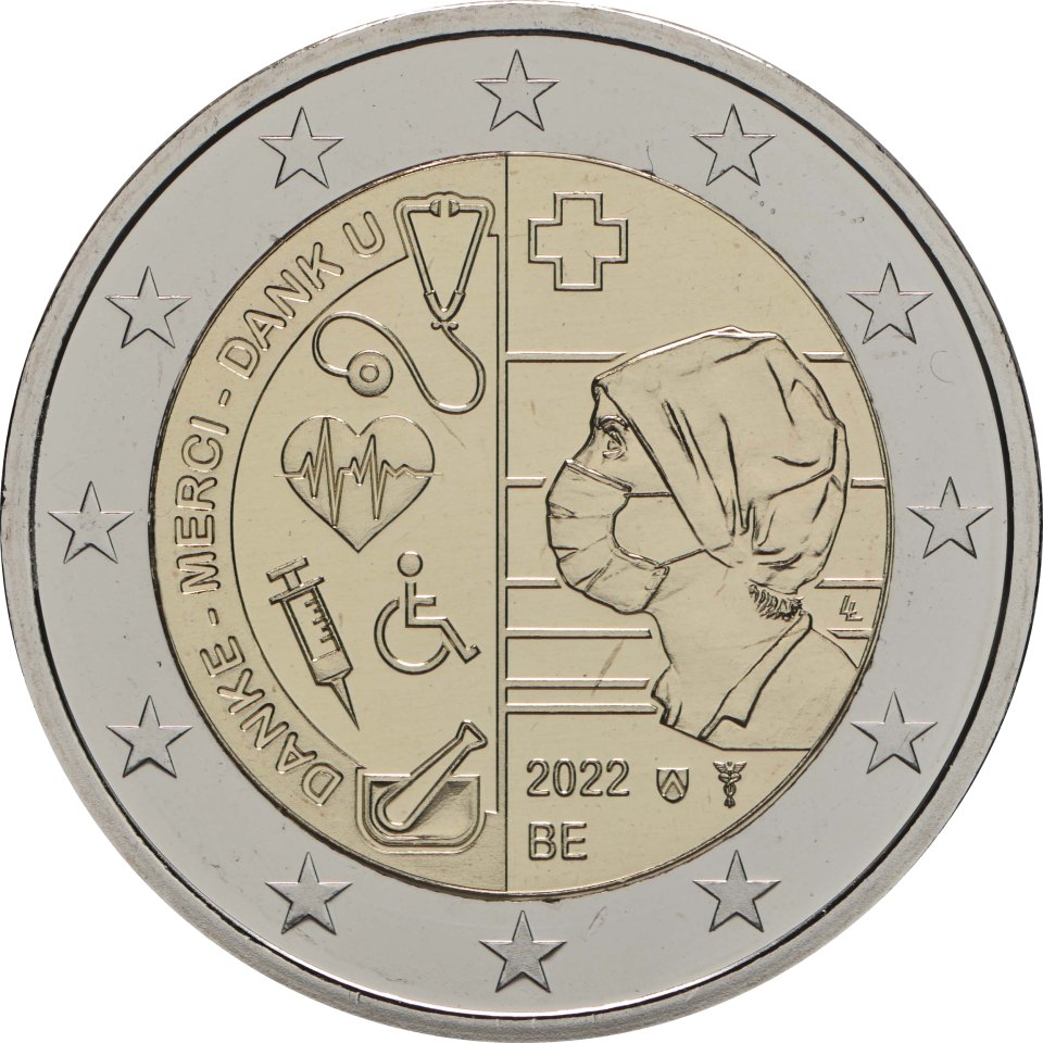 2-Euro-Münze Belgien 2022: Für die Pflege während der COVID-Pandemie