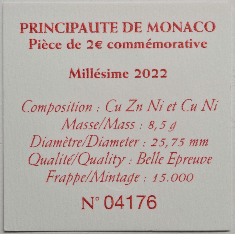 Monaco 2022 100. Todestag von Fürst Albert I – Zertifikat
