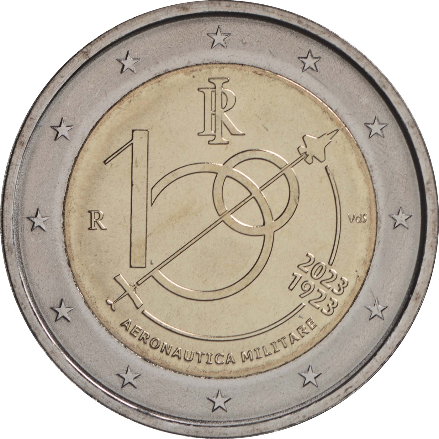 Taliansko 2023 – 100 rokov vojenského letectva · Pamätná minca 2 € Reverz
