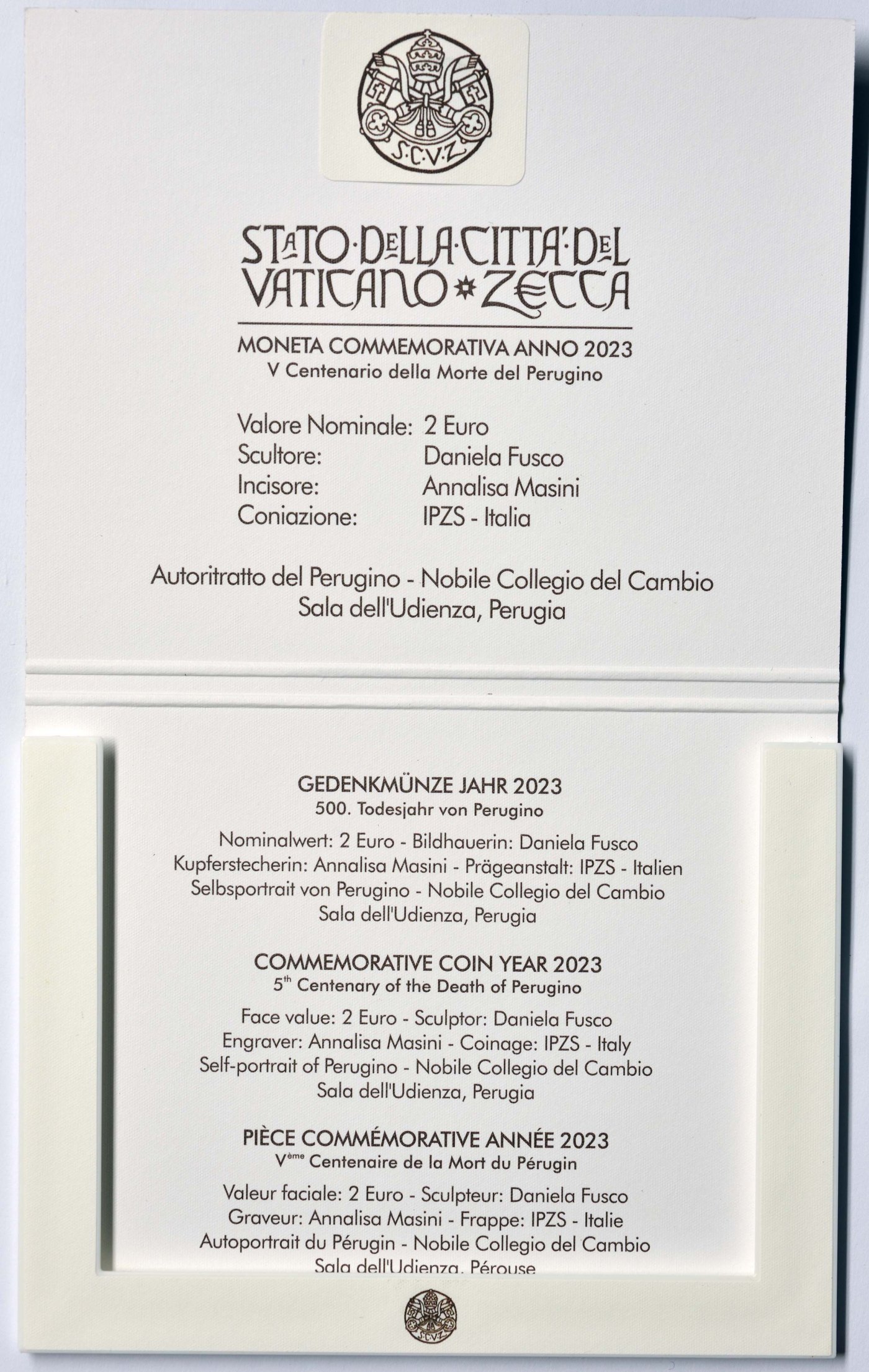Vatikan 2023 500. Todestag von Pietro Perugino – Zertifikat