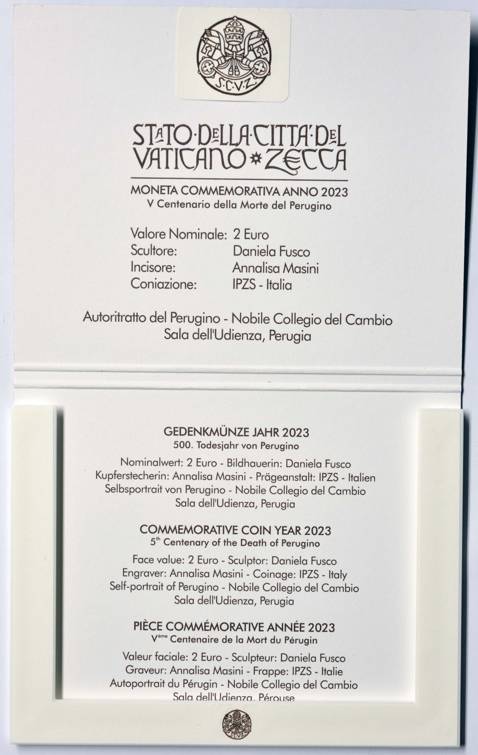 Vatikan 2023 500. Todestag von Pietro Perugino – Zertifikat
