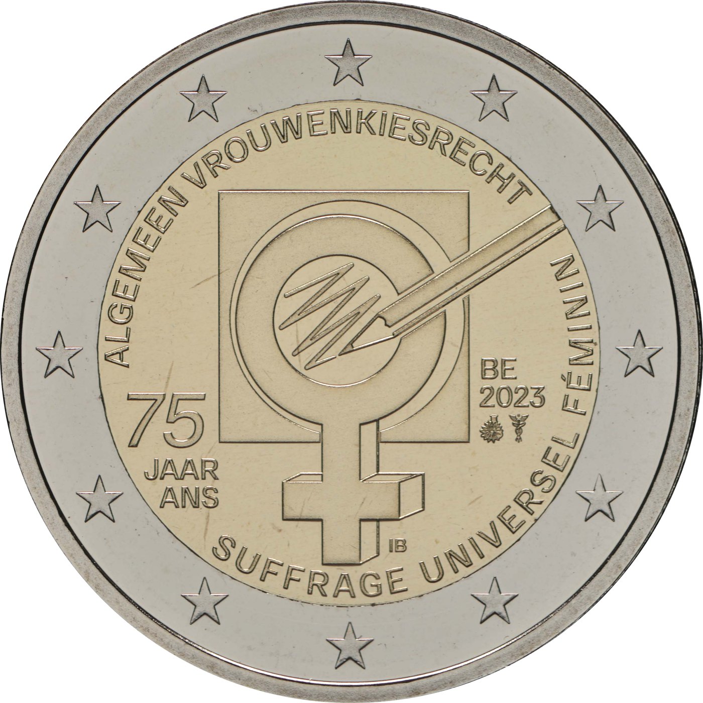 Belgique 2023 – 75 ans du droit de vote des femmes en Belgique · Pièce commémorative de 2 euros Revers