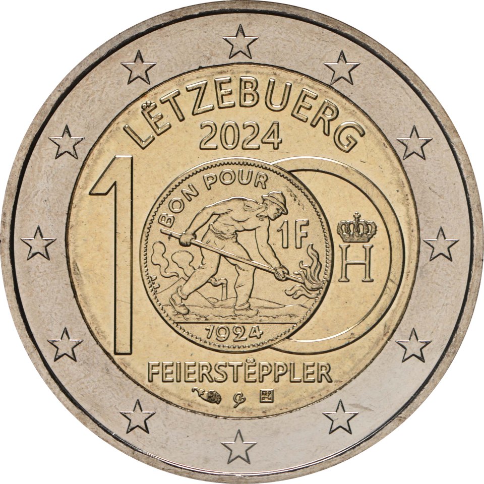 Luxemburg 2024 100. Jahrestag der Einführung der Franc-Münzen mit dem Feierstëppler – Rückseite