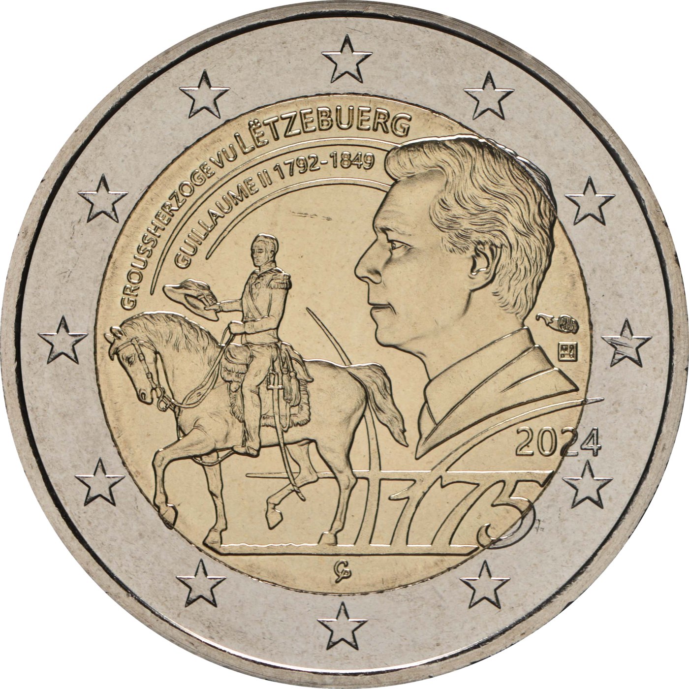 Luxemburg 2024 175. Jahrestag des Todes von Großherzog Guillaume II – Rückseite