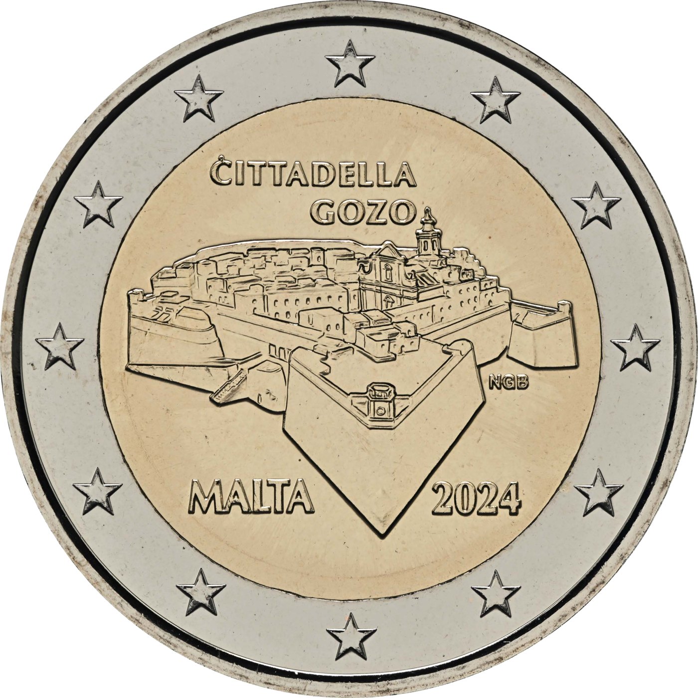 Malta 2024 – Iċ-Ċittadella Gozo, serie: ciudades maltesas amuralladas · Moneda conmemorativa de 2 euros Revers