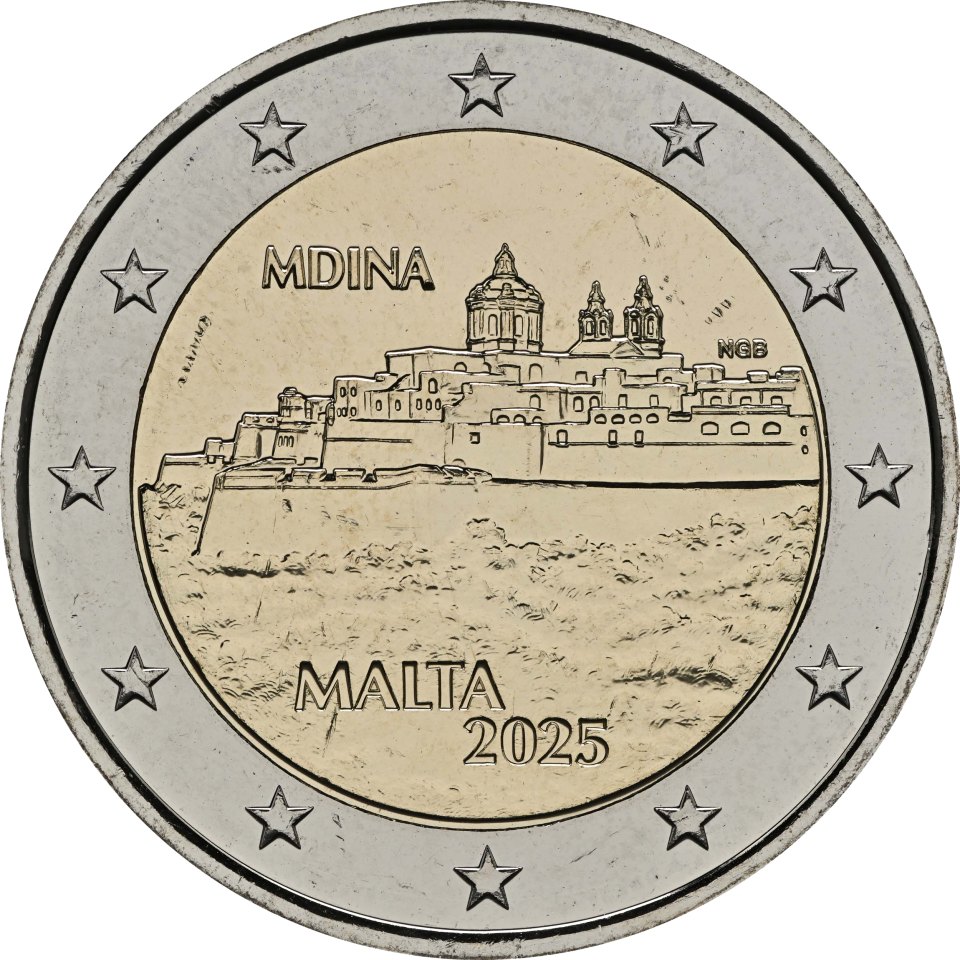 Malta 2025 Mdina Serie: Malt. Städte mit Stadtmauern – Rückseite