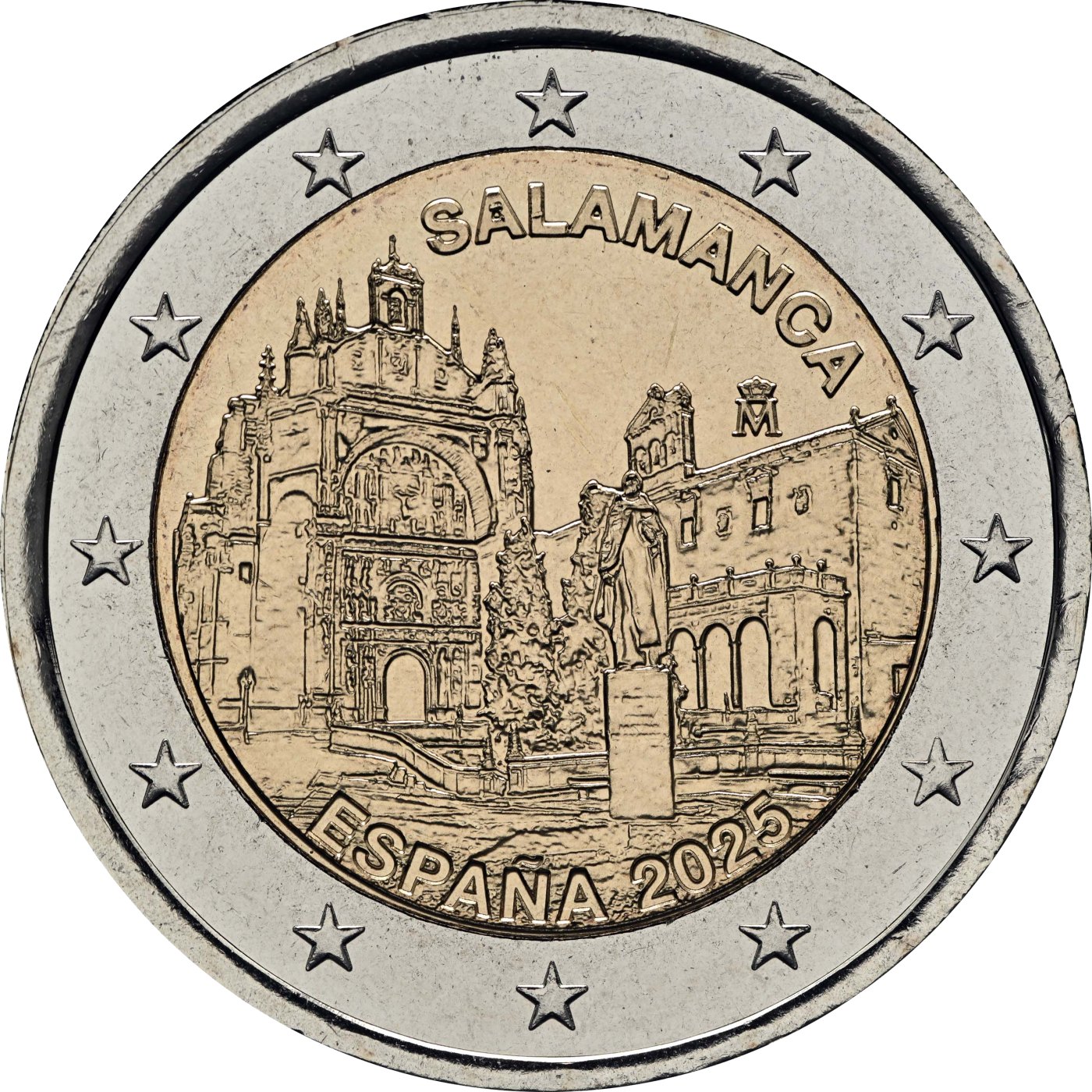Hispaania 2025 – UNESCO maailmapärandi sari, 16. väljaanne, Salamanca vanalinn · 2-eurone meenemünt Tagakülg