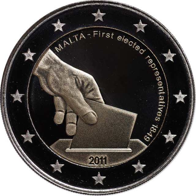 Malta 2011 Serie: Verfassungsgeschichte Maltas 1. Ausgabe 1849 Erste gewählte Volksvertreter – Rückseite