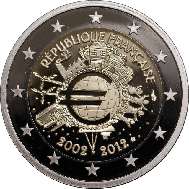 Frankreich 2012 10 Jahre. Euro-Bargeld – Rückseite