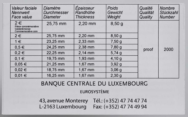 Luxemburg 2012 10 Jahre Euro-Bargeld – Zertifikat