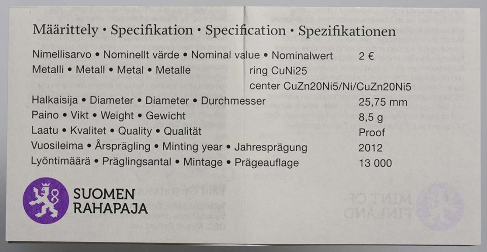 Finnland 2012 150. Geb. Helene Schjerfbeck – Zertifikat
