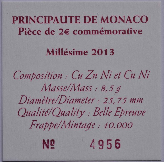 Monaco 2013 20 Jahre Mitgliedschaft bei der UNO – Zertifikat