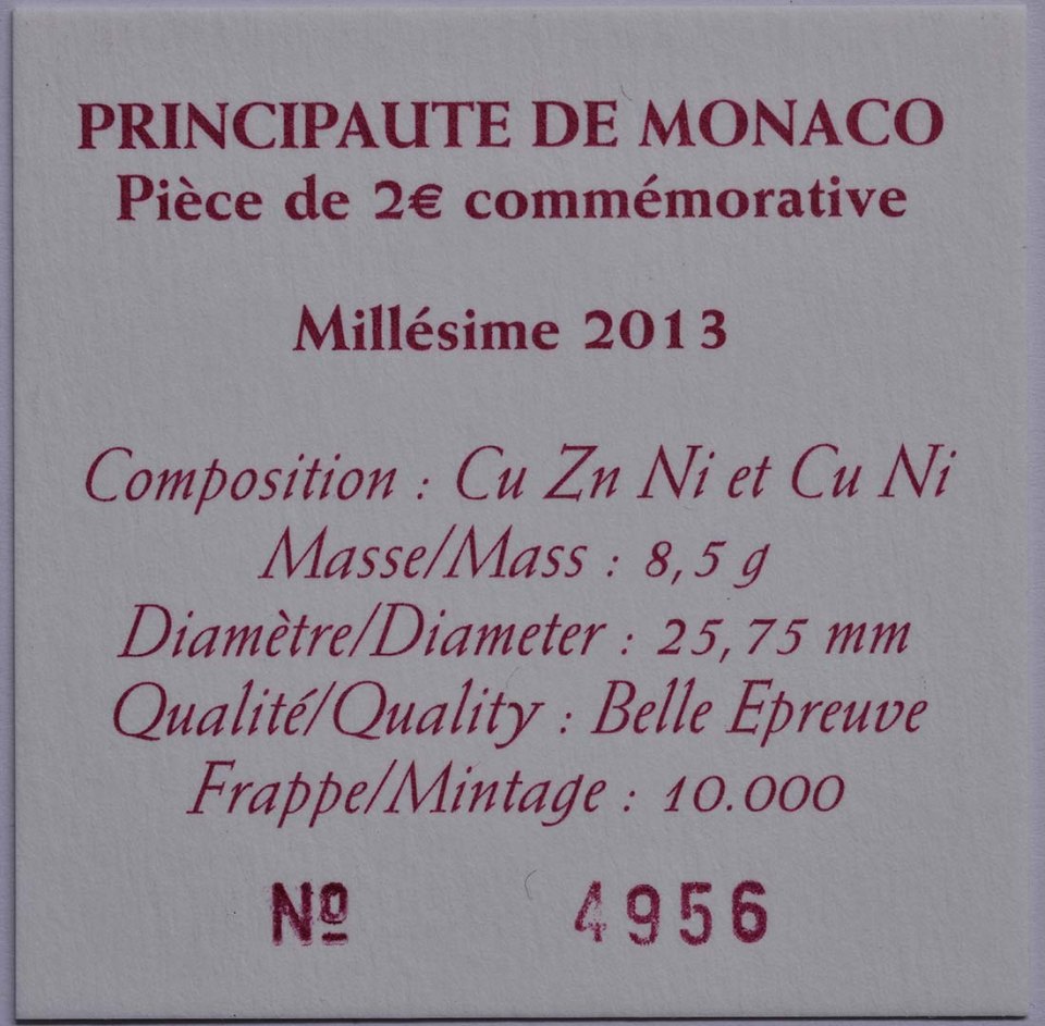 Monaco 2013 20 Jahre Mitgliedschaft bei der UNO – Zertifikat