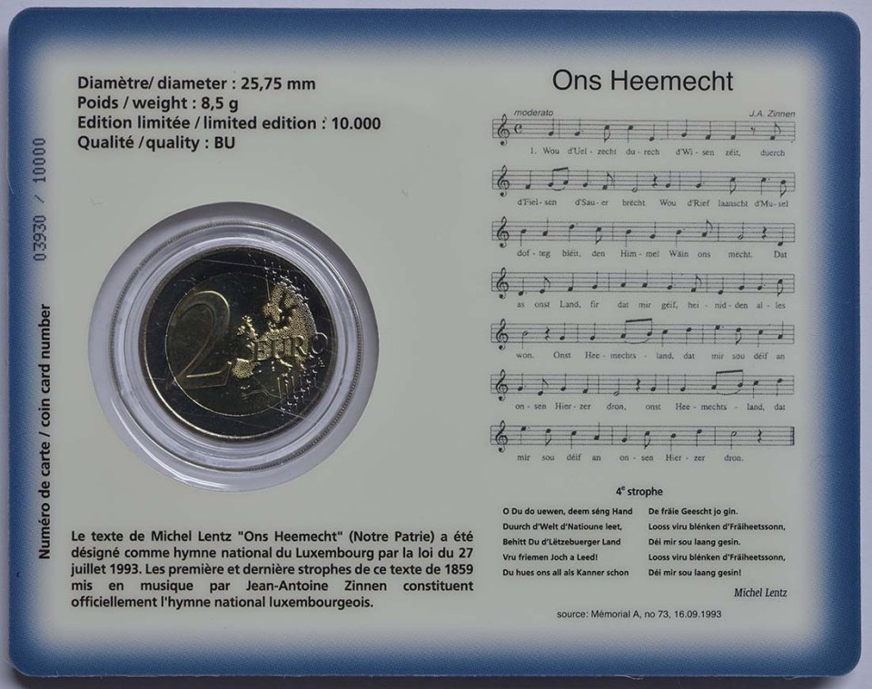 Luxemburg 2013 Die Nationalhymne – Zertifikat