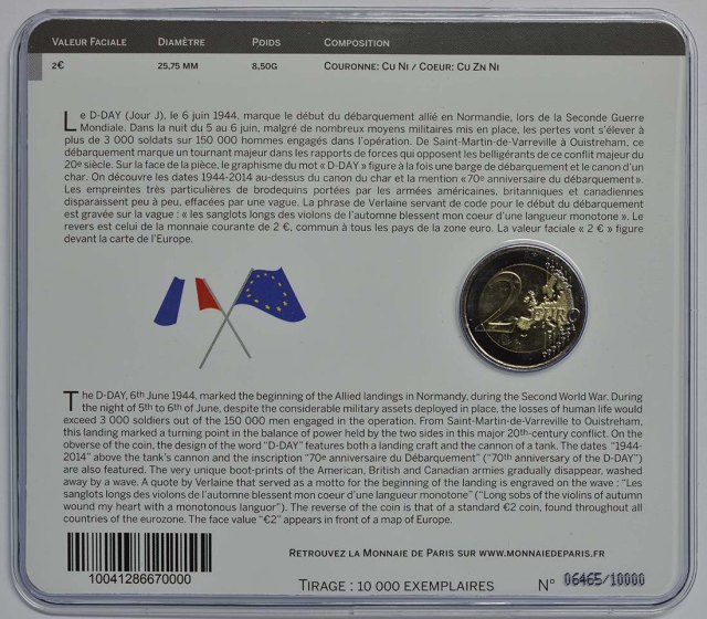 Frankreich 2014 70. Jahrestag "D-day" – Zertifikat