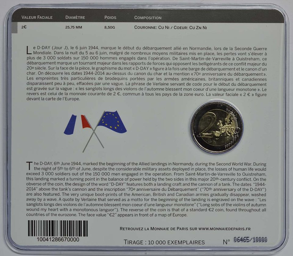 Frankreich 2014 70. Jahrestag "D-day" – Zertifikat