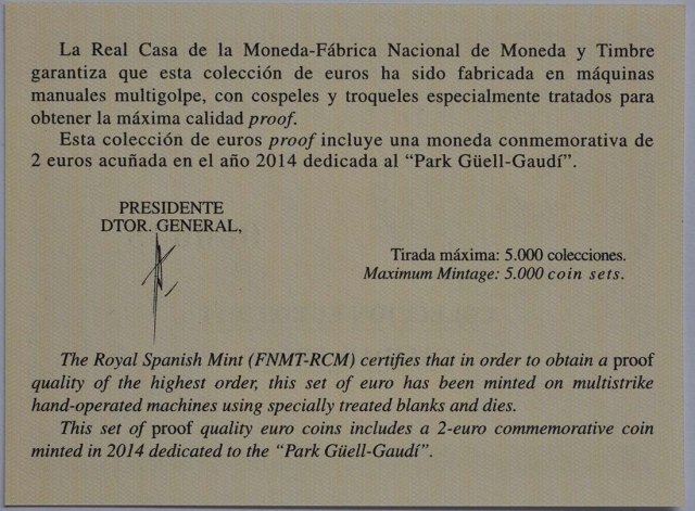 Spanien 2014 UNESCO Weltkulturerbe-Serie 5. Ausgabe Werke des Antonio Gaudi – Zertifikat