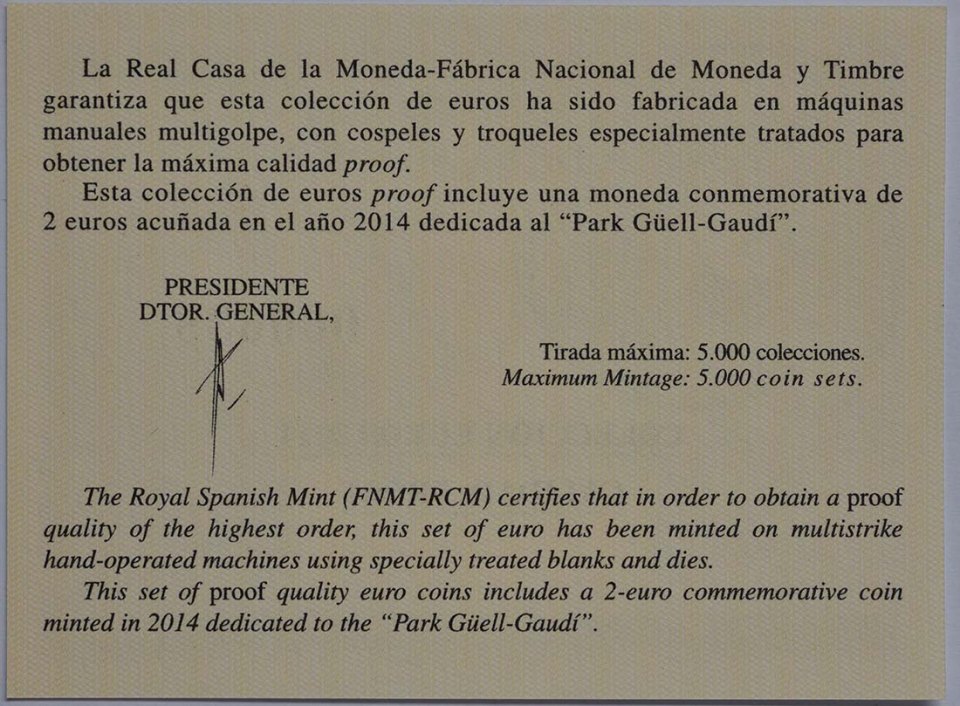 Spanien 2014 UNESCO Weltkulturerbe-Serie 5. Ausgabe Werke des Antonio Gaudi – Zertifikat