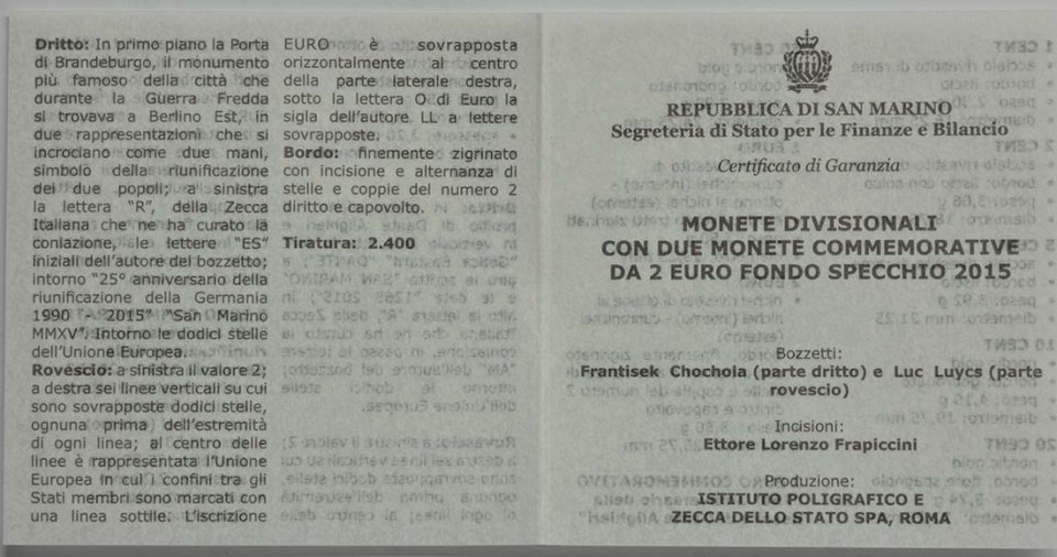 San Marino 2015 750. Geburtstag von Dante Alighieri – Zertifikat