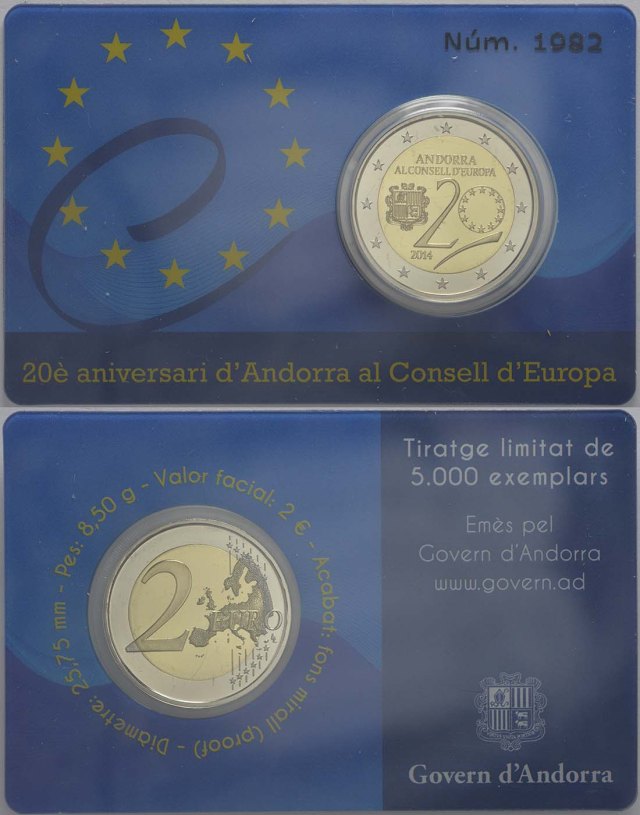 Andorra 2014 20 Jahre Mitgliedschaft von Andorra im Europarat – Zertifikat