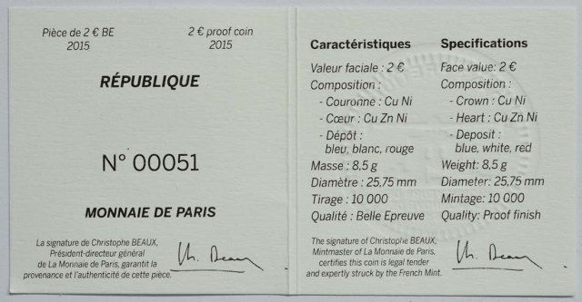 Frankreich 2015 225. Jahrestag des Föderationsfestes – Zertifikat