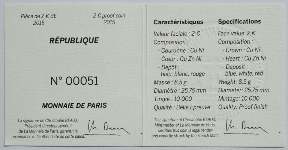 Frankreich 2015 225. Jahrestag des Föderationsfestes – Zertifikat