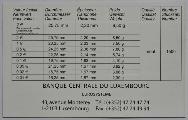 Luxemburg 2015 125 Jahre luxemburger Dynastie Nassau Weilburg – Zertifikat