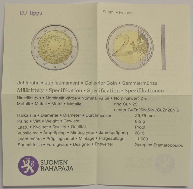 Finnland 2015 30 Jahre Europaflagge – Zertifikat