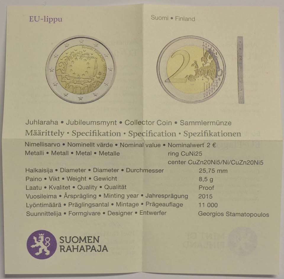 Finnland 2015 30 Jahre Europaflagge – Zertifikat