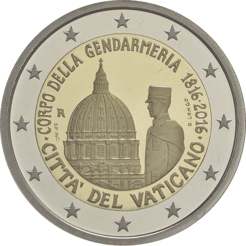 Vatikan 2016 200 Jahre vatikanische Gendarmerie – Rückseite
