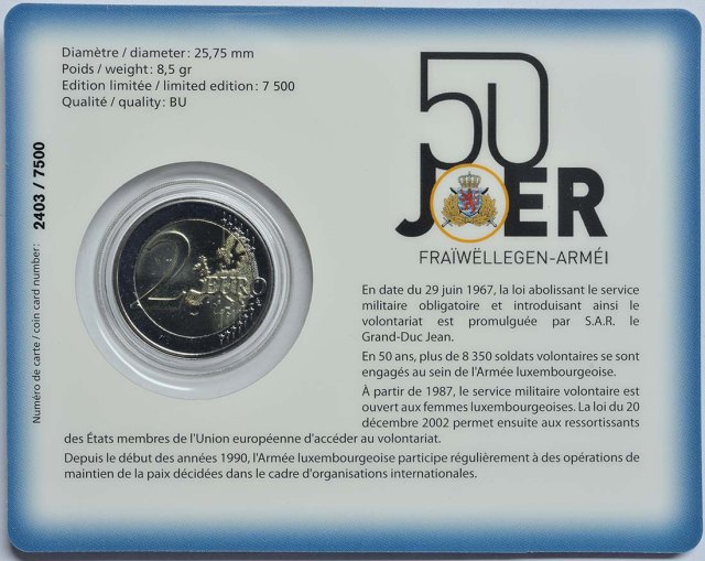 Luxemburg 2017 50 Jahre Freiwilligenarmee in Luxemburg – Zertifikat