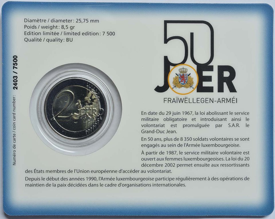 Luxemburg 2017 50 Jahre Freiwilligenarmee in Luxemburg – Zertifikat