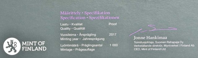 Finnland 2017 100 Jahre Unabhängigkeit – Zertifikat