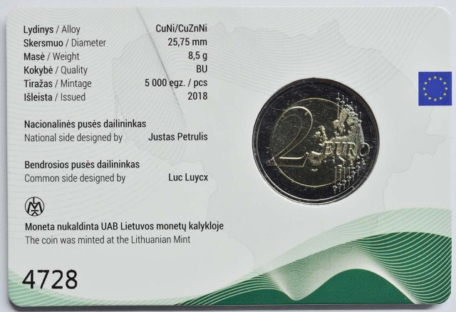 Litauen 2018 Gemeinschaftsausgabe Baltikum: 100 Jahre Unabhängigkeit – Zertifikat