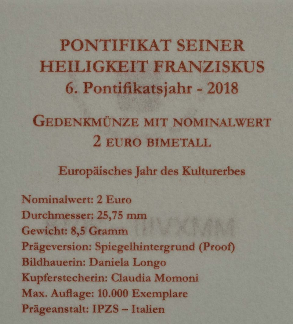 Vatikan 2018 Europäisches Jahr des Kulturerbes – Zertifikat