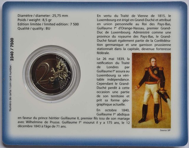 Luxemburg 2018 175. Todestag von Großherzog Guillaume I – Zertifikat