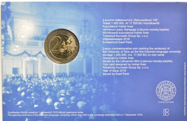 Estland 2019 100. Jahrestag der Gründung der estnischsprachlichen Universität Tartu – Zertifikat
