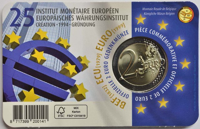 Belgien 2019 25. Gründungstag des Europäischen Währungsinstituts – Zertifikat