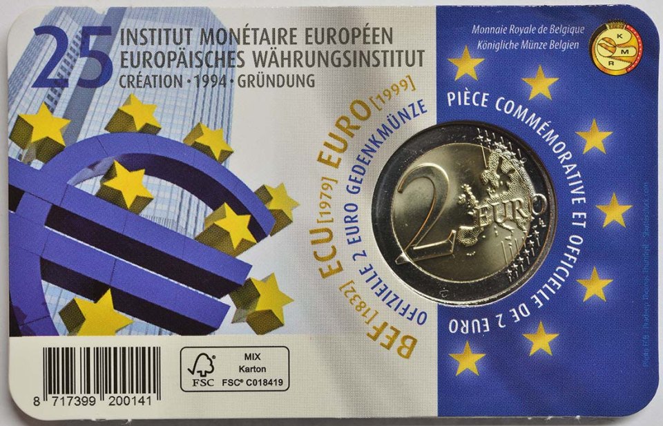Belgien 2019 25. Gründungstag des Europäischen Währungsinstituts – Zertifikat