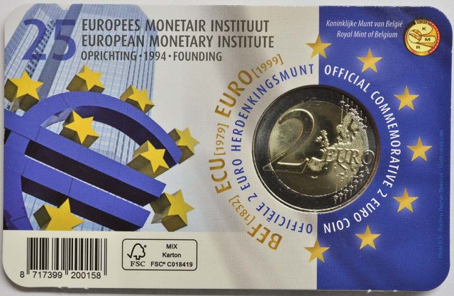 Belgien 2019 25. Gründungstag des Europäischen Währungsinstituts – Zertifikat