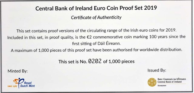 Irland 2019 100. Jahrestag der ersten Sitzung des Dáil Éireann – Zertifikat
