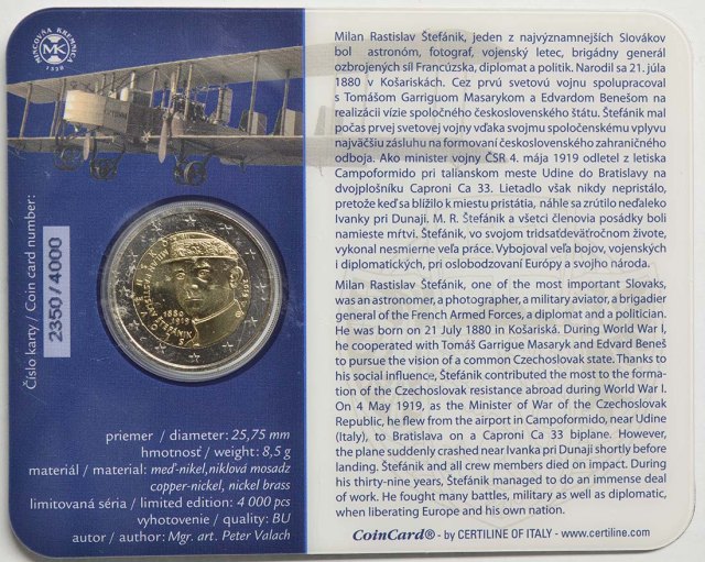 Slowakei 2019 100. Todestag Milan Rastislav Štefánik – Zertifikat