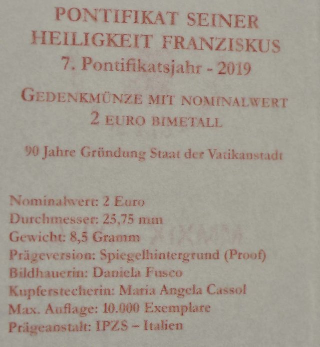 Vatikan 2019 90 Jahre Vatikanstadt – Zertifikat