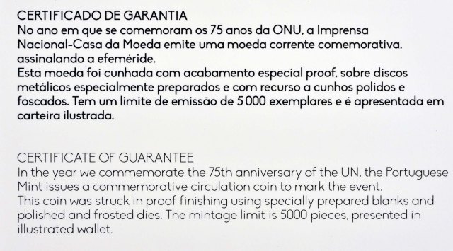 Portugal 2020 75 Jahre Vereinte Nationen – Zertifikat