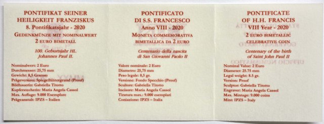 Vatikan 2020 100. Geburtstag von Johannes Paul II – Zertifikat