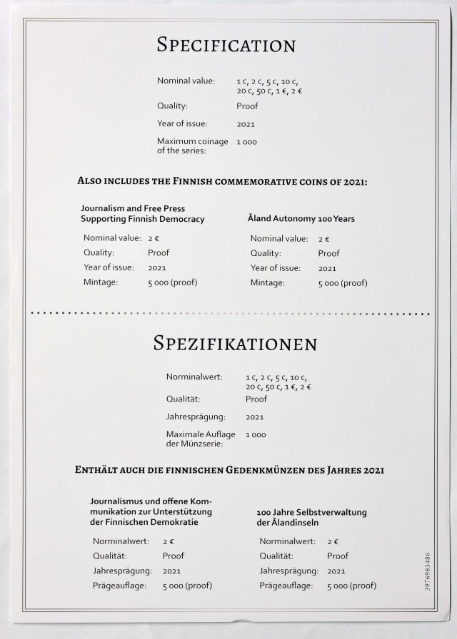 Finnland 2021 100. Jahrestag der Selbstverwaltung in der Region Åland – Zertifikat