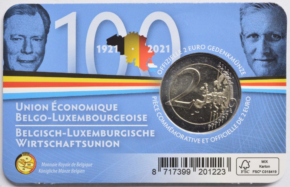 Belgien 2021 100. Jahrestag der Gründung der Belgisch-Luxemburgischen Wirtschaftsunion (BLEU) – Zertifikat