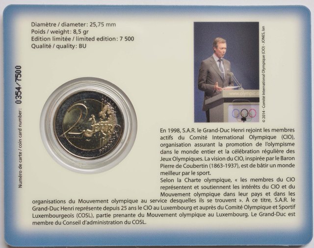 Luxemburg 2023 25. Jahrestag der Aufnahme von Großherzog Henri als Mitglied des Internationalen Olympischen Kommitees – Zertifikat